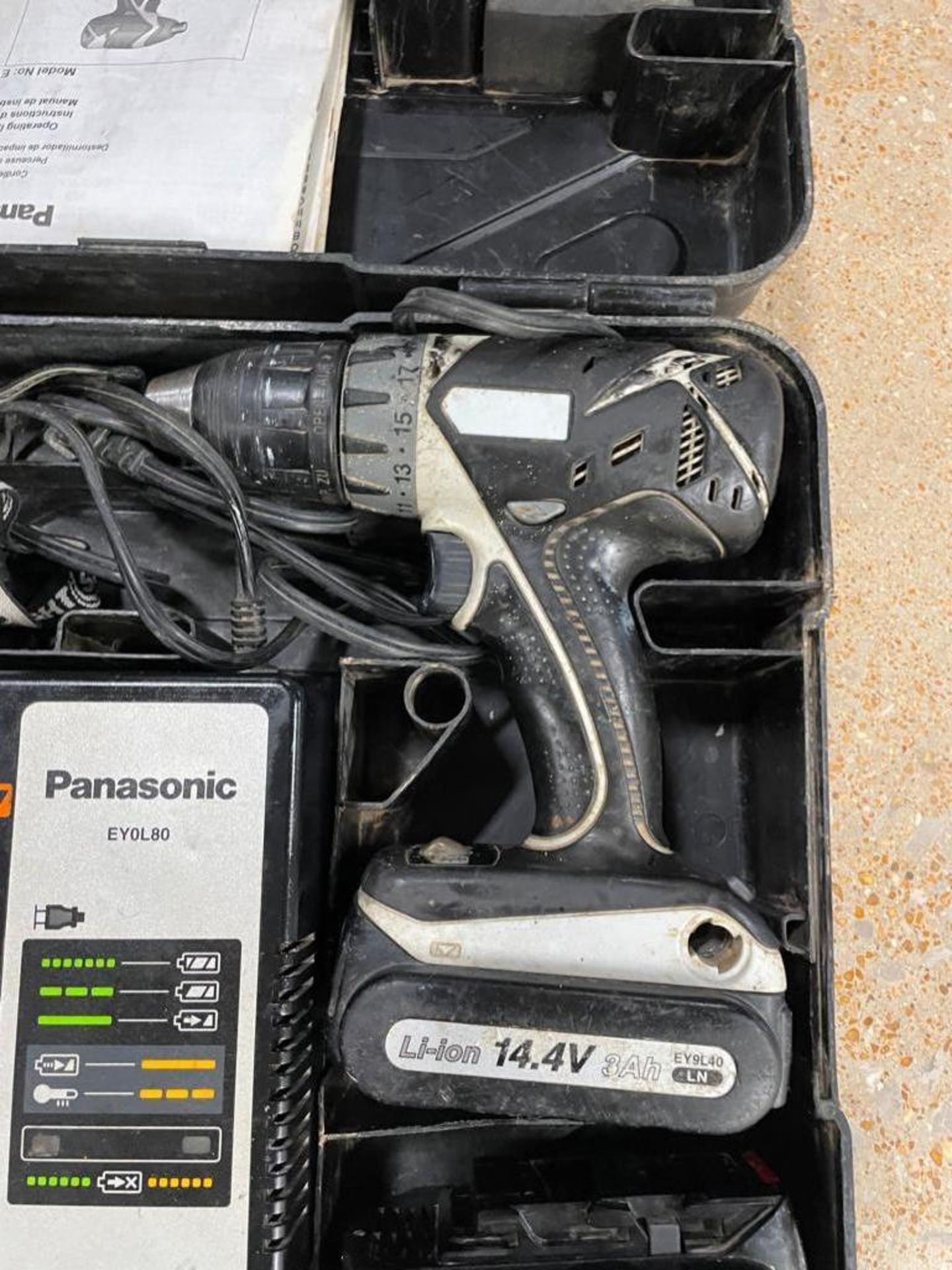Panasonic Drill & Flashlight in Case with Panasonic Ey0L80 Charger & Li-ion 14.4V Batteries. Located - Image 2 of 5