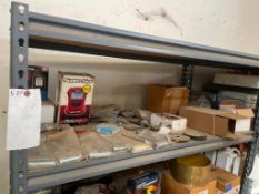 Shelf of Miscellaneous Parts, Grinder Wheels, New Chain Saw Scrench Multi Tool, Etc. Located in Haze