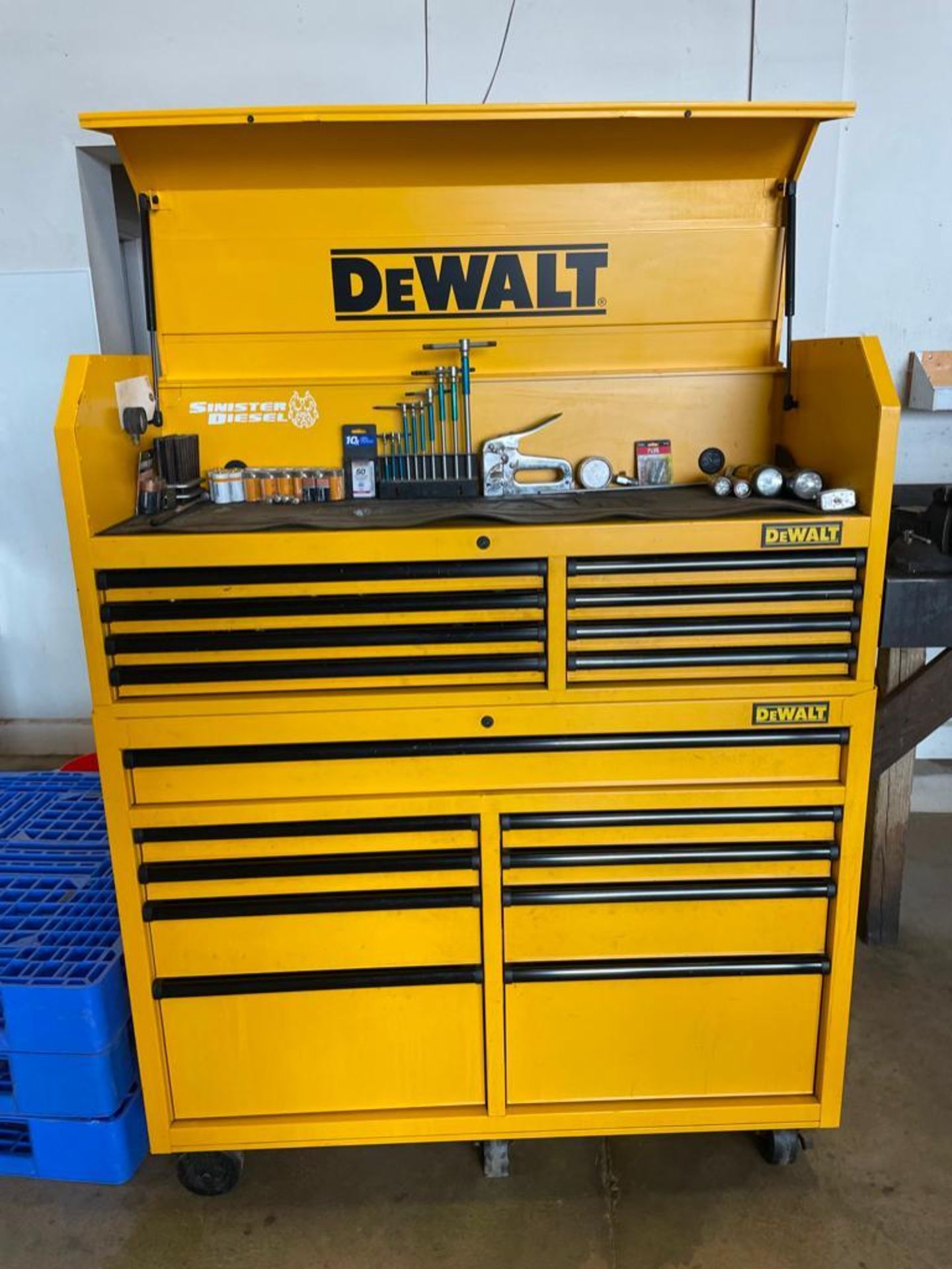 DeWalt Mechanics Tool Box with Contents, Wrenches, Sockets, Plyers, Pipe Wrench, Screwdrivers, etc.