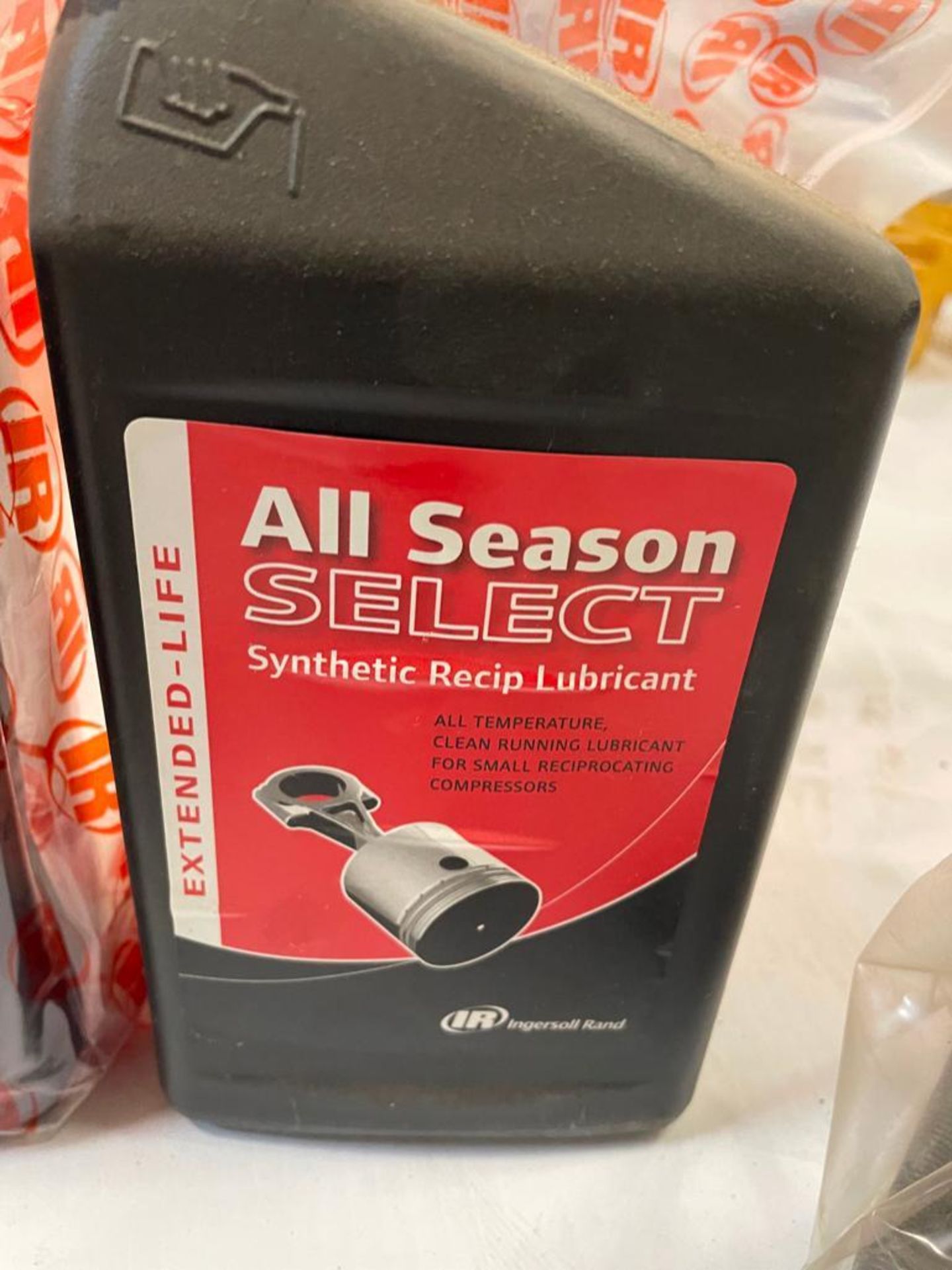 Box of Ingersoll-Rand Mounting Hardware Kits, All Season Select Synthetic Recip Lubricant. Located i - Image 8 of 9
