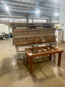 (1) 2' 10" x 4' 10" Table, (5) 8' x 4' Work Tables with not Legs, (1) 4' x 8' Table with Wheels & Mi