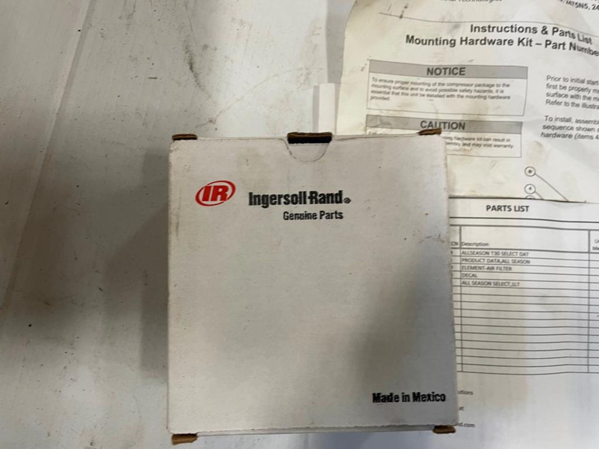 Box of Ingersoll-Rand Mounting Hardware Kits, All Season Select Synthetic Recip Lubricant. Located i - Image 5 of 9