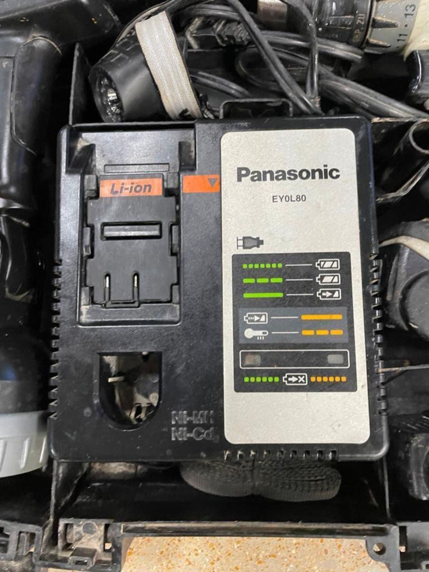 Panasonic Drill & Flashlight in Case with Panasonic Ey0L80 Charger & Li-ion 14.4V Batteries. Located - Image 4 of 5