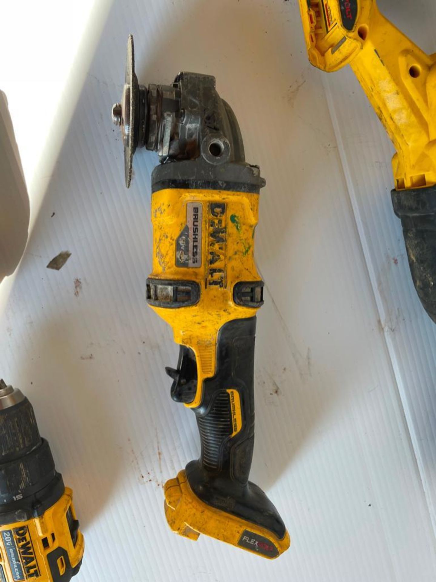 (4) DeWalt 20V Tools, DCS389 Variable Speed Reciprocating Saw, 4 1/2" - 6" Grinder, DCD708 1/2" Dril - Image 2 of 13