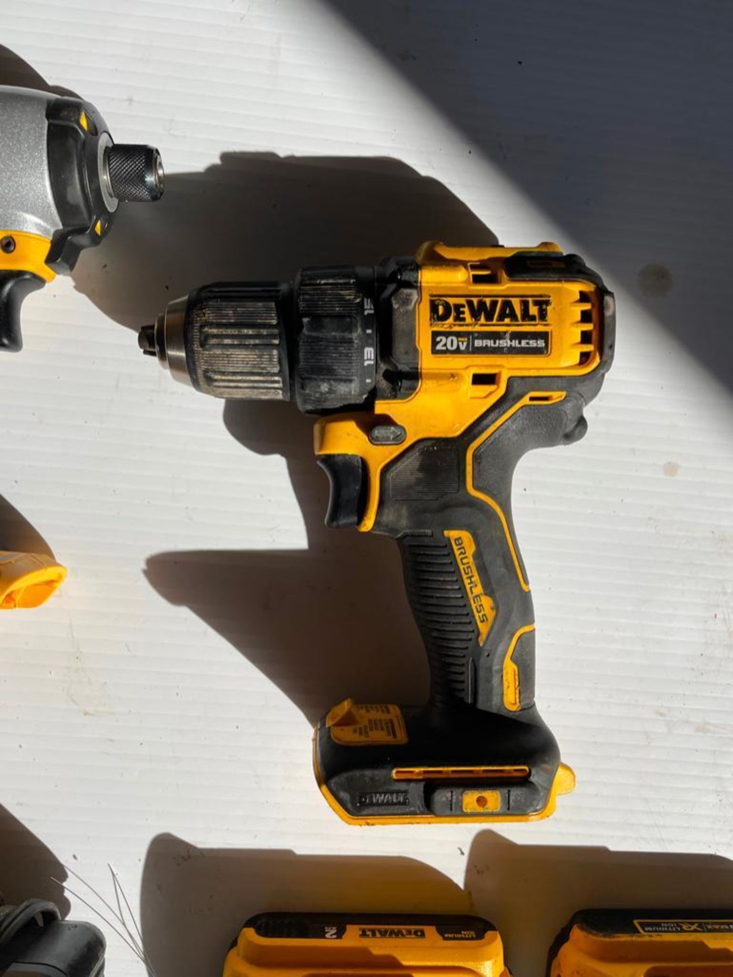 (4) DeWalt 20V Tools, DCS389 Variable Speed Reciprocating Saw, 4 1/2" - 6" Grinder, DCD708 1/2" Dril - Image 8 of 13