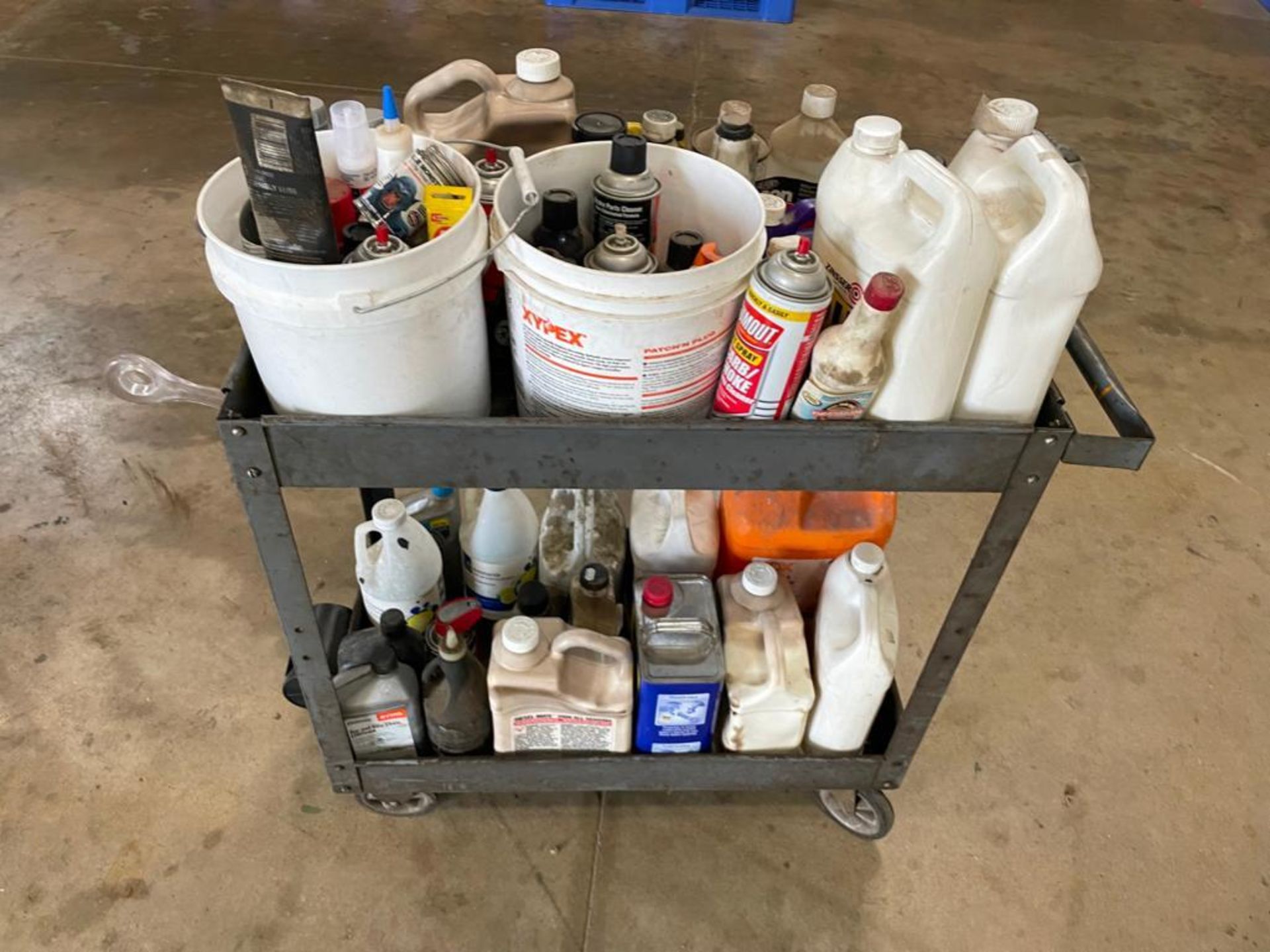 Cart of Shop Cleaning Chemicals & Supplies. Located in Hazelwood, MO