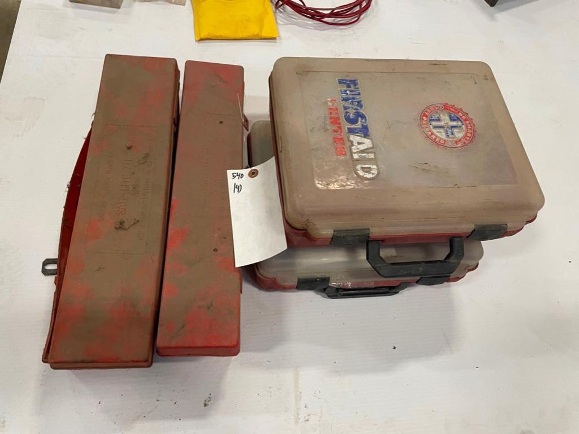 Lot of (2) First Aid Kits & (2) Sate-LiTT-711 Warning Triangler Flare Kit. Located in Hazelwood, MO