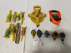 Various Chalk Lines, Tape Measures & String. Located in Hazelwood, MO