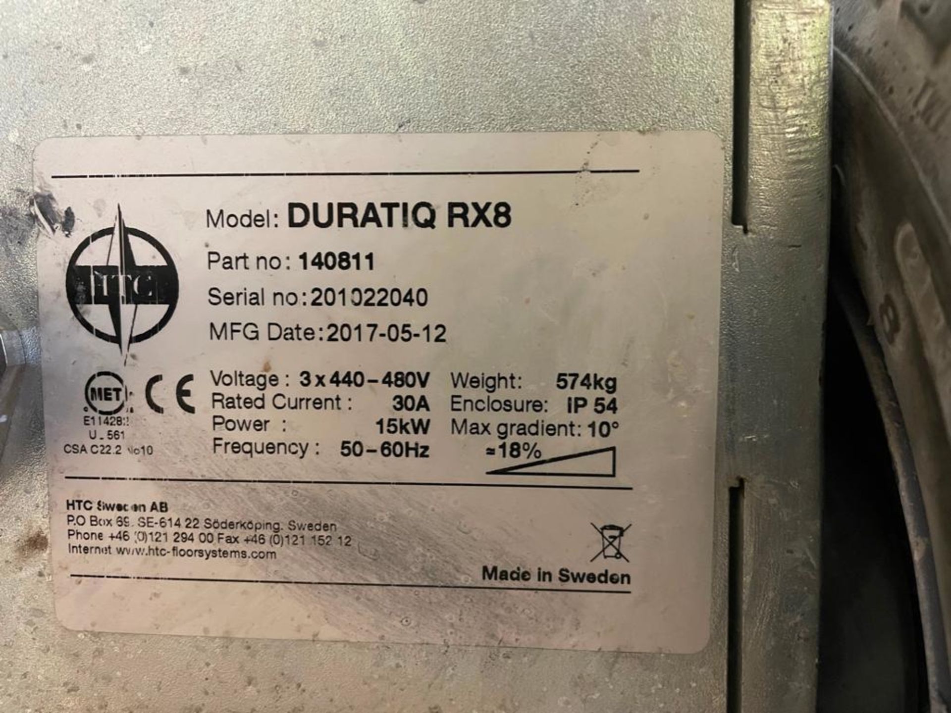 2017 Duratiq RX8 Floor Grinder, Serial #201022040 with 3-Phase Motor, Grinding Width is 800 mm, 4 Gr - Image 12 of 20