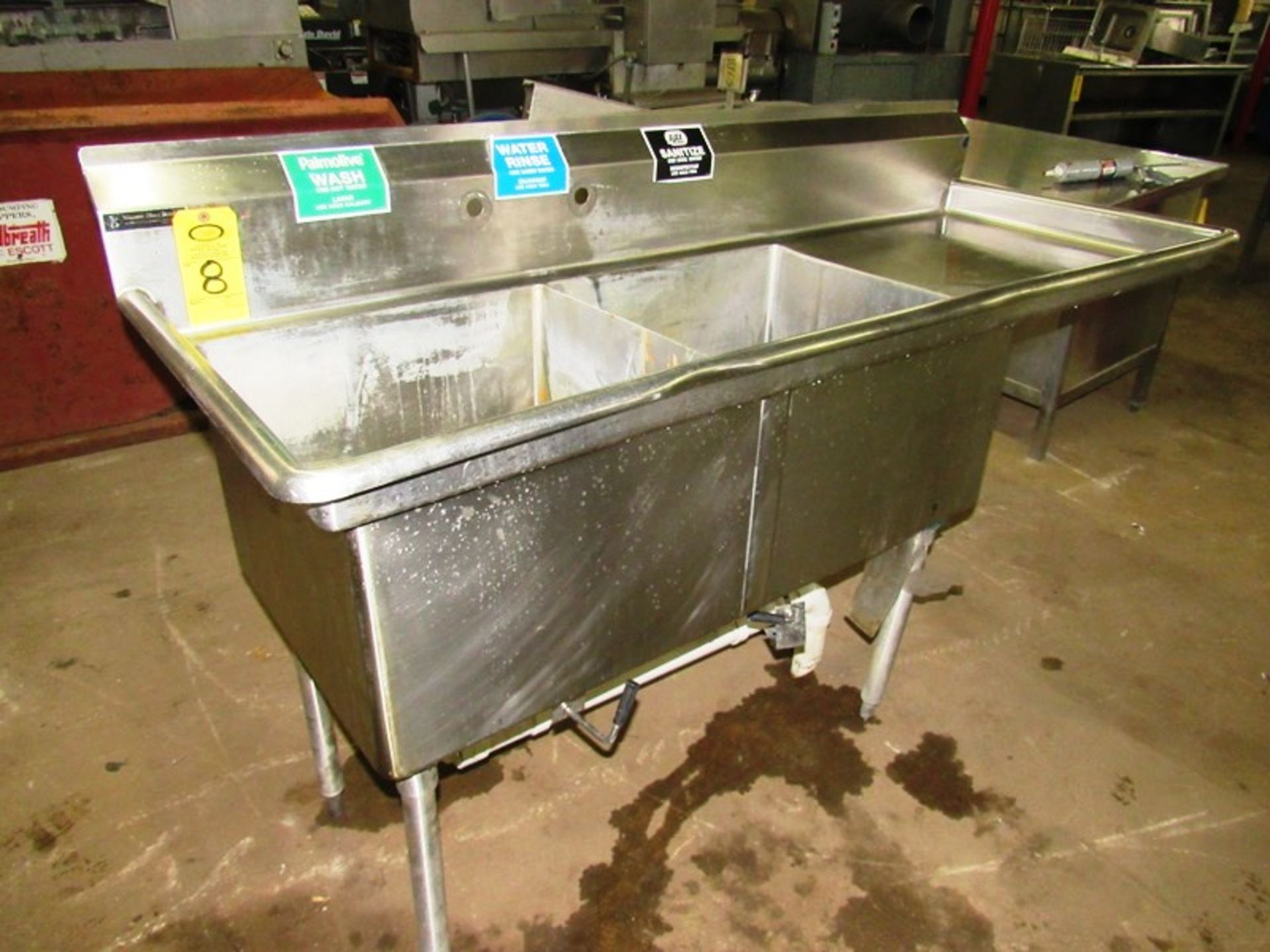 Stainless Steel Sink, 28" W X 6' L, (2) bays, 13" deep, 24" sideboard, space for faucet with sprayer