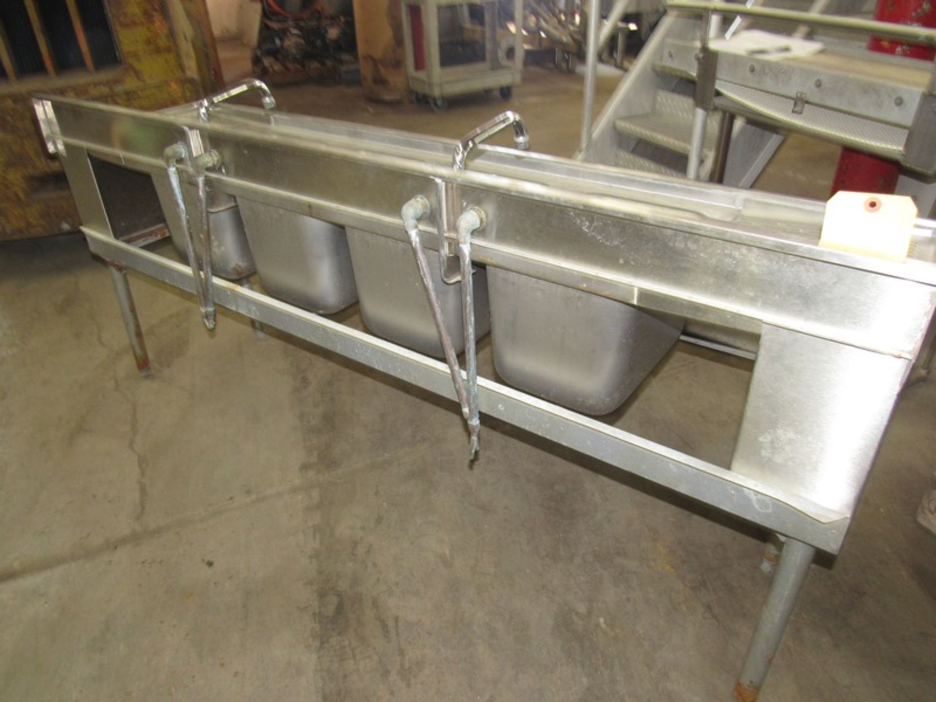 Stainless Steel Bar Sink, 4 bays, 2 faucets, 19” wide x 6’ long x 34” tall No Skidding Available - Image 3 of 3