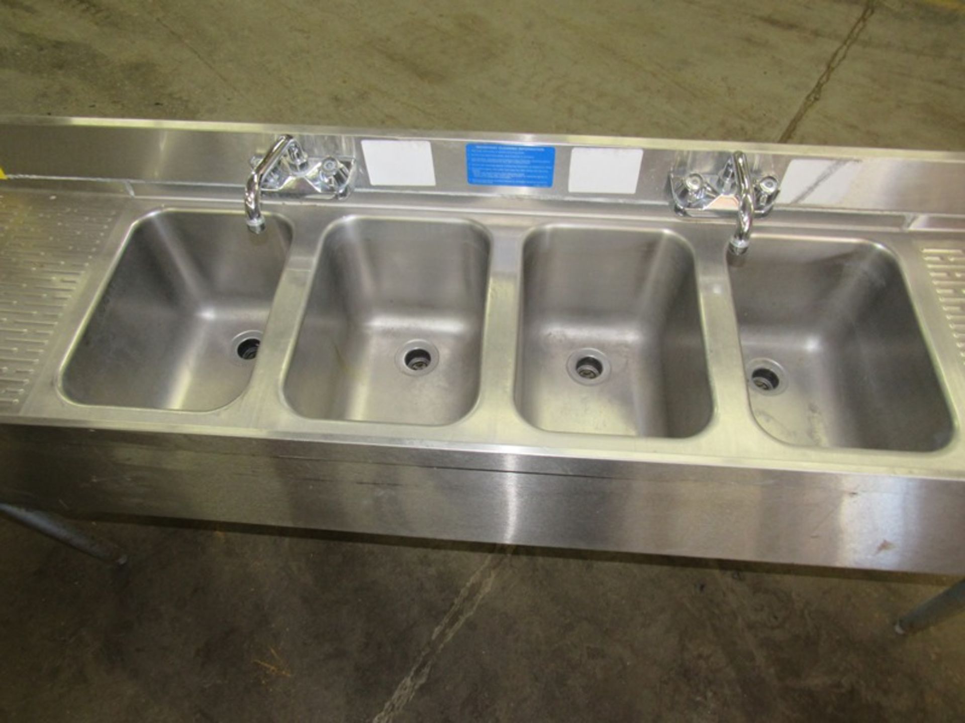 Stainless Steel Bar Sink, 4 bays, 2 faucets, 19” wide x 6’ long x 34” tall No Skidding Available - Image 2 of 3