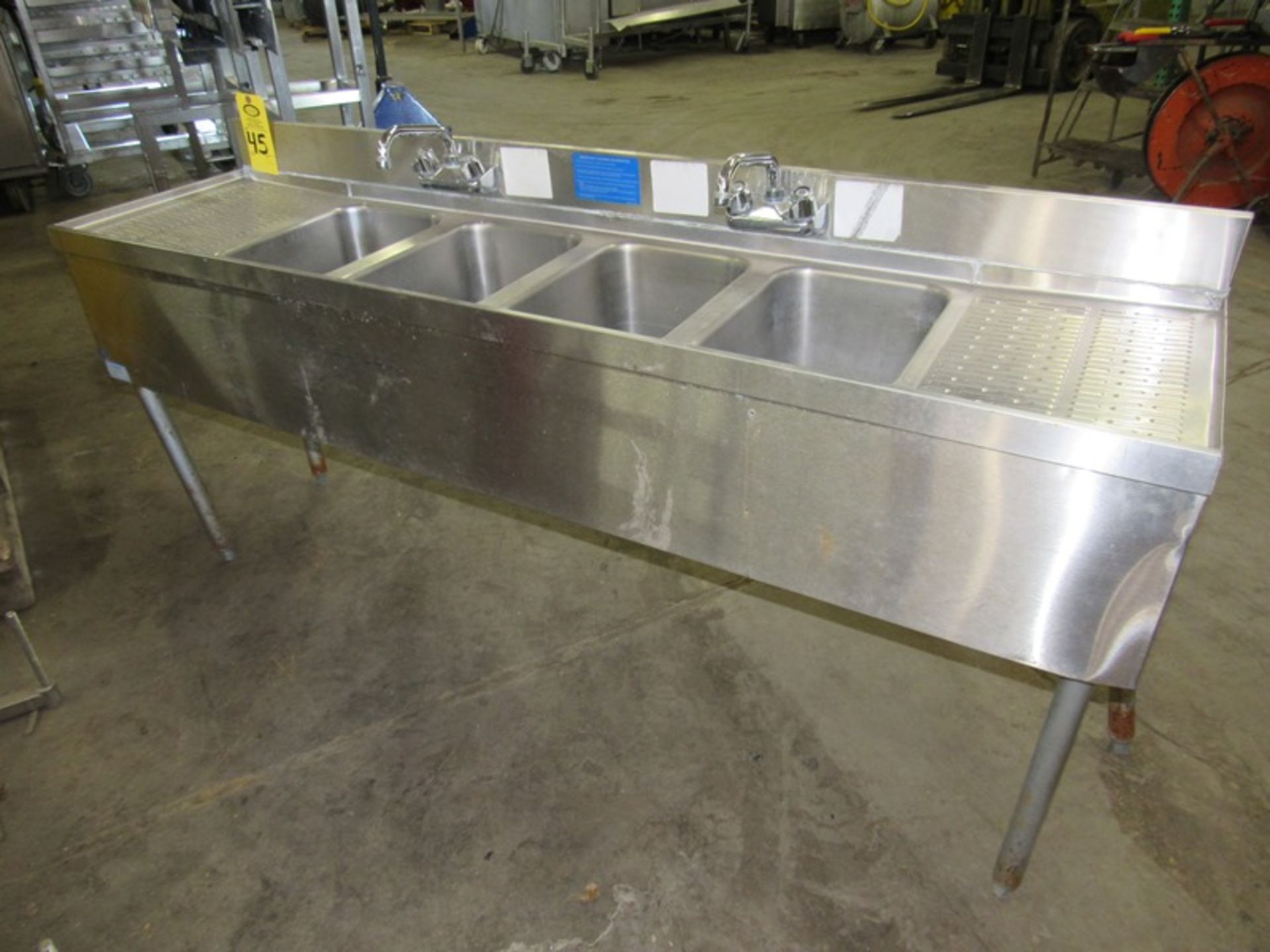 Stainless Steel Bar Sink, 4 bays, 2 faucets, 19” wide x 6’ long x 34” tall No Skidding Available