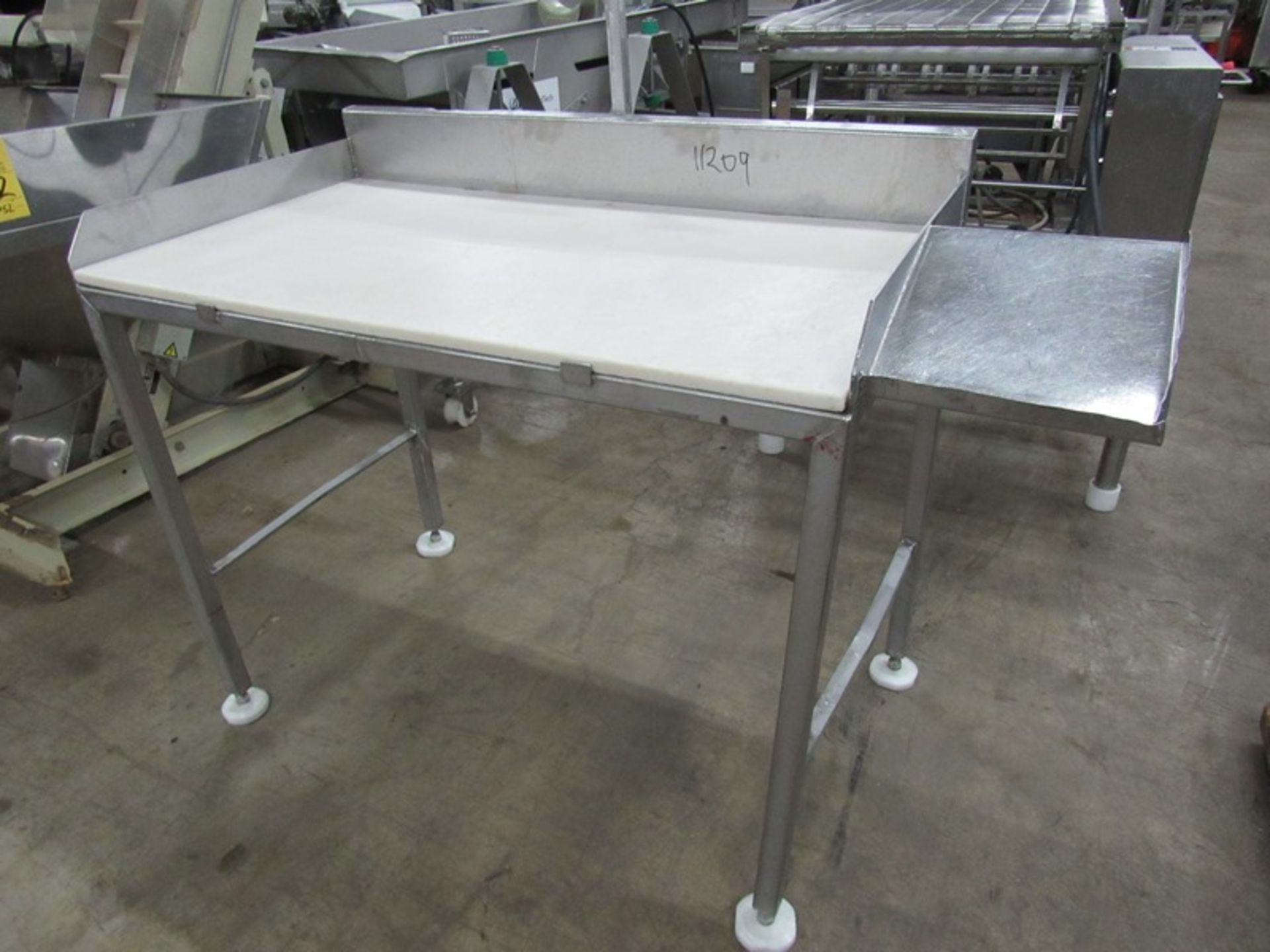 Stainless Steel Table, 24" W X 48" L X 37" T, poly top with weldment for boxes