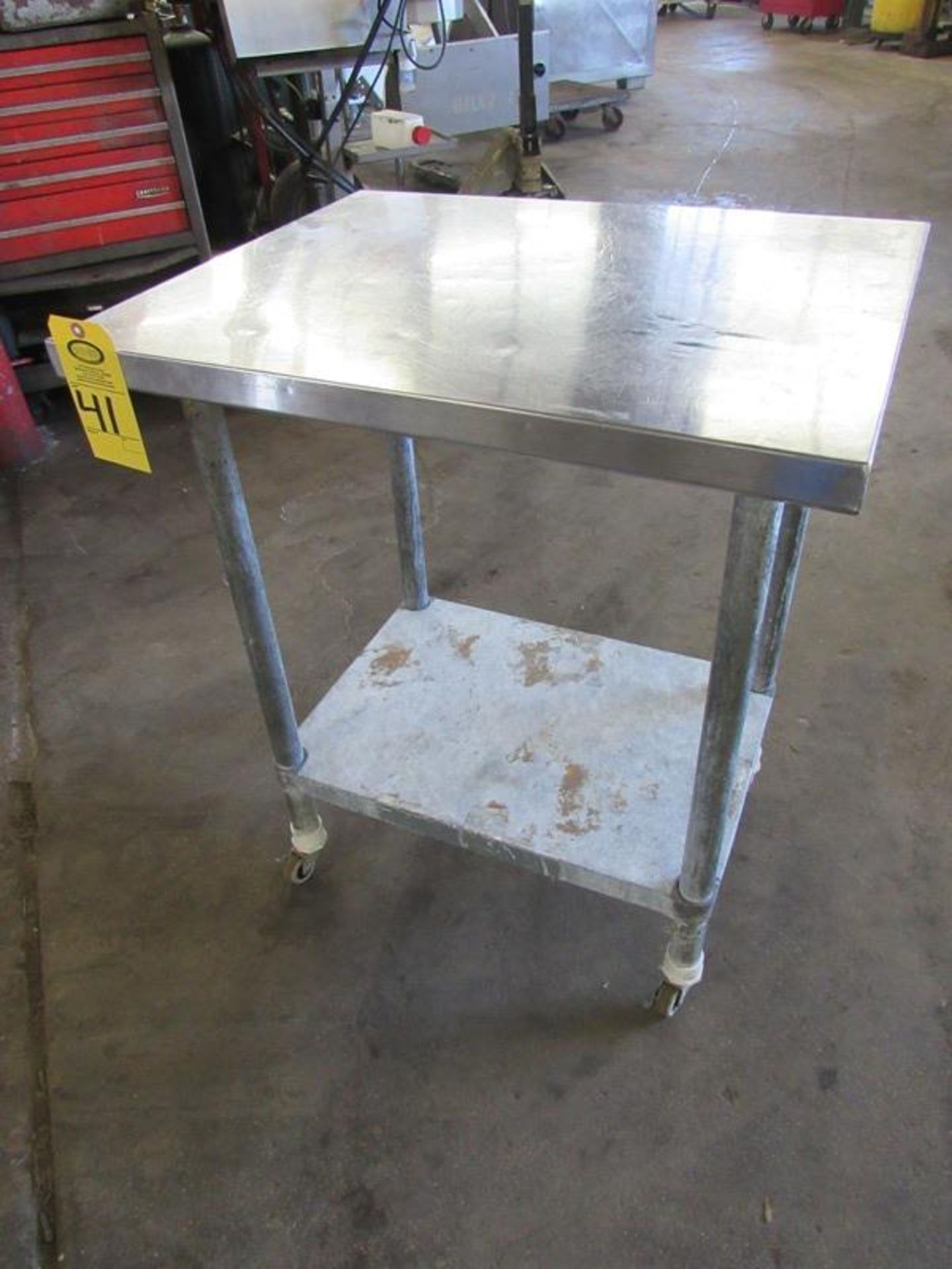 Portable Stainless Steel Table, 24" W X 30" L, steel legs/bottom shelf