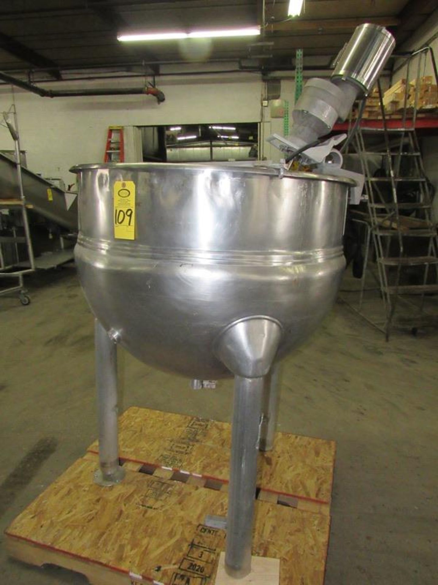 Hamilton Stainless Steel 1/2 Jacketed, 38" Dia. X 30" Deep, stainless steel shaft mixer attached,