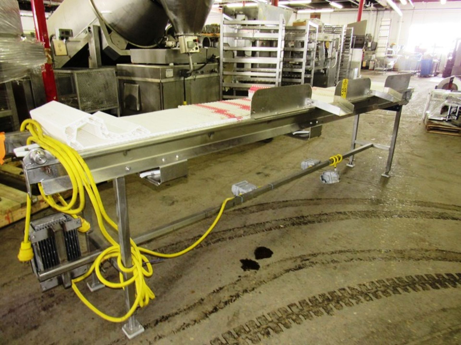 Stainless Steel Conveyor, 16" W X 148" L plastic belt, 230 volts, 3 phase