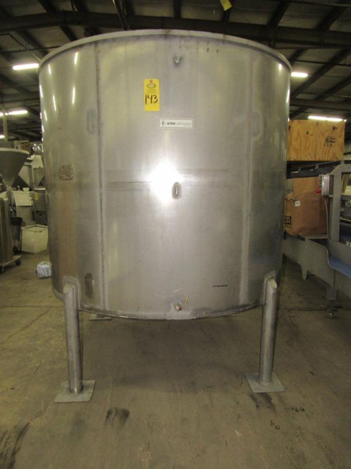 Letsch Stainless Steel Single Wall Tank, 72" dia. X 60" deep cone bottom, (3) stainless steel