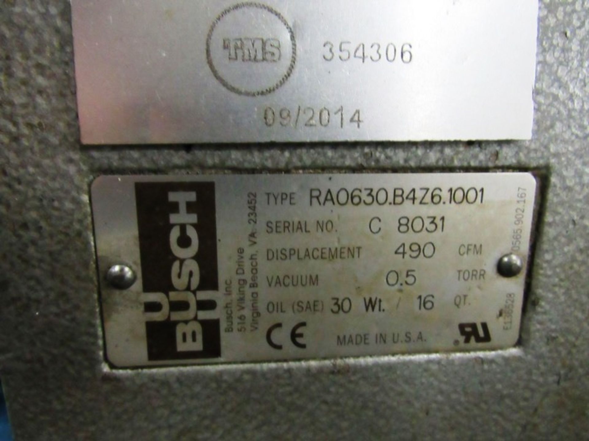 Busch Mdl. RAO630.B4Z6.1001 Vacuum Pump, Ser. #C8031, 25 h.p. Toshiba motor, 230/460 volts with heat - Bild 6 aus 6