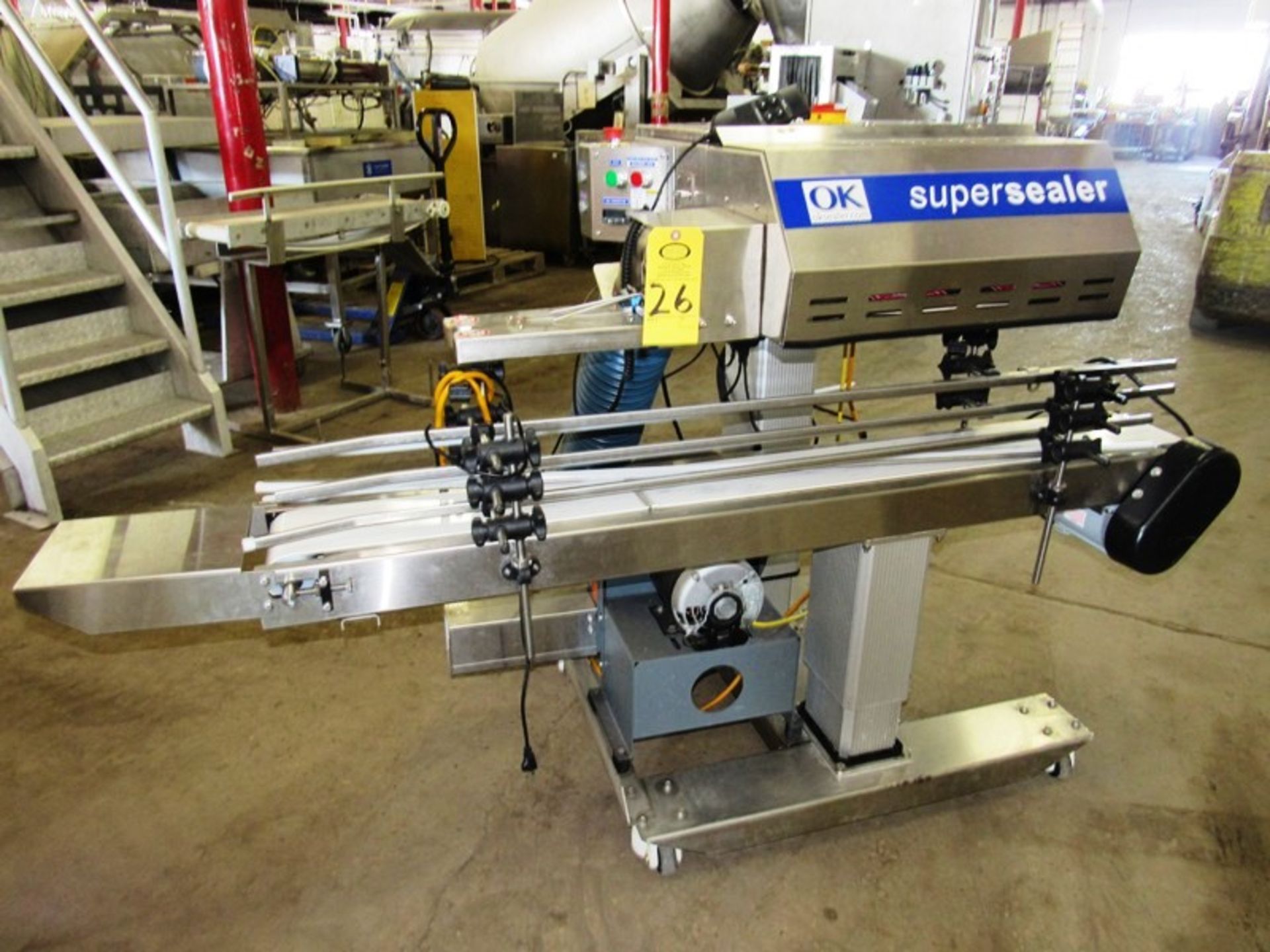 OK Mdl. SB-20 Super Sealer Continuous Band Sealer, 6" W X 64" L conveyor, adjustable height, Ser. #