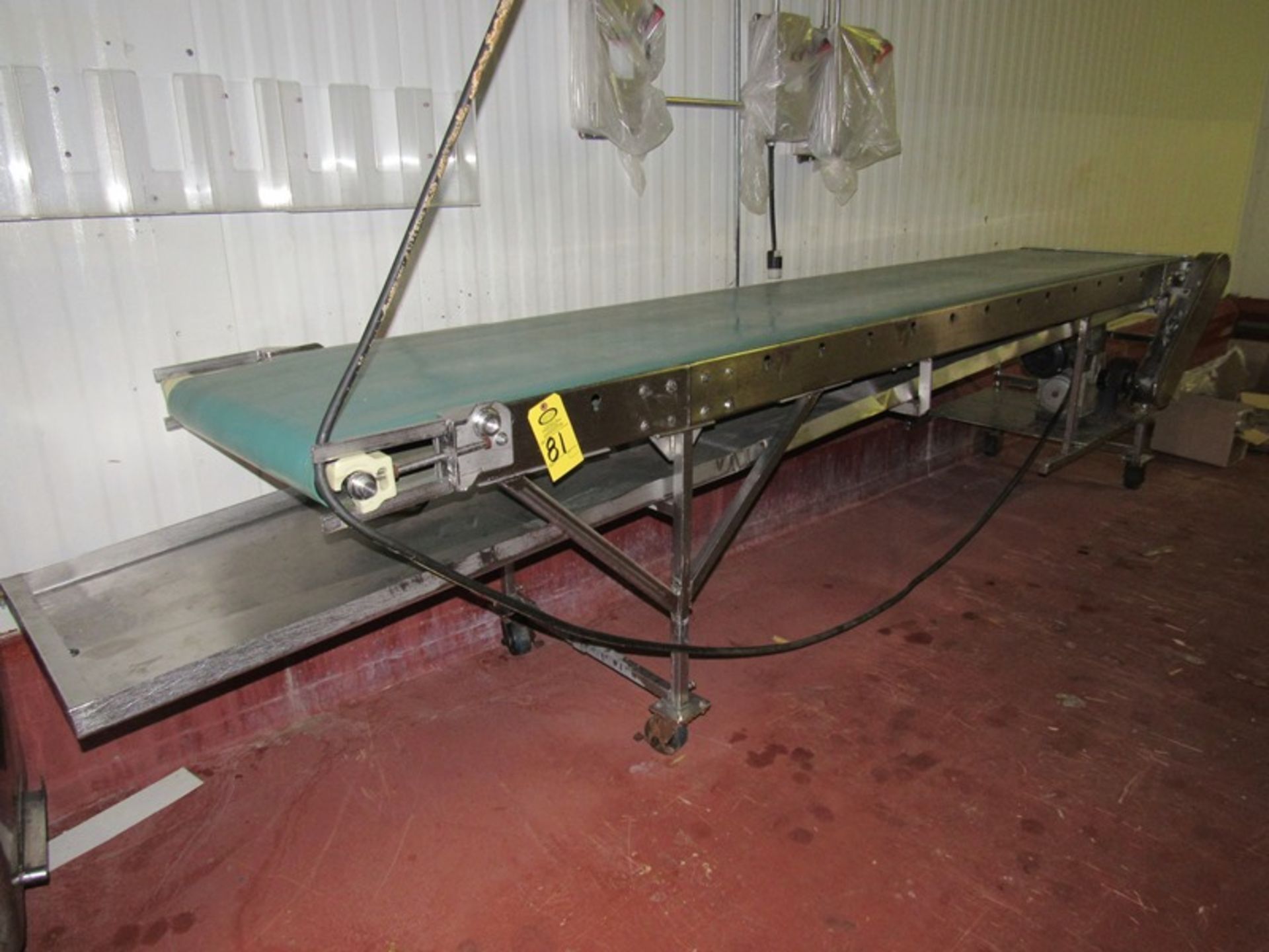 Portable Stainless Steel Conveyor, 28" W X 151" L neoprene belt, Vari Drive on 3 phase motor (