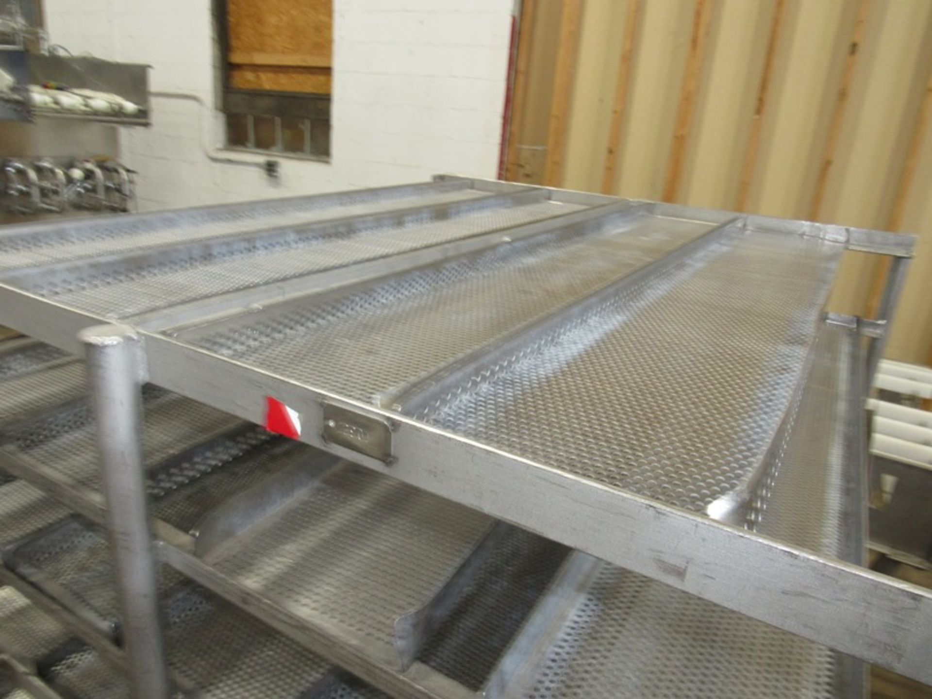 Portable Stainless Steel Carts, 43" W X 52" L X 5' T, 34 removable perforated trays, 8" W X 48" L, - Image 2 of 5