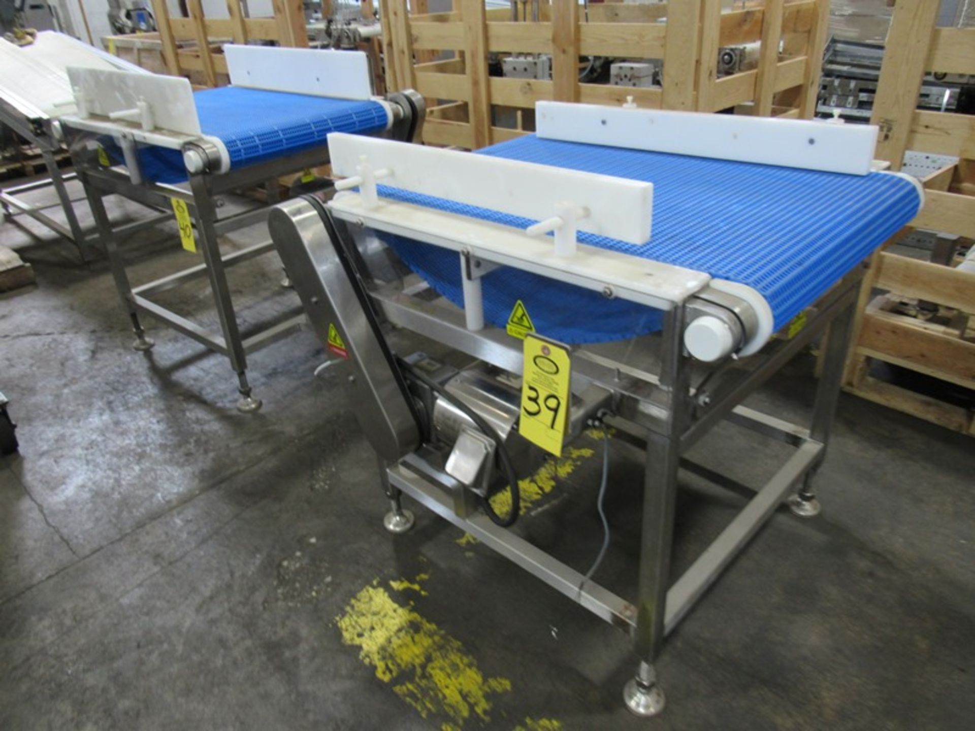 Stainless Steel Conveyor, 24" W X 38" L plastic belt, 3 phase, stainless steel motor, Located in