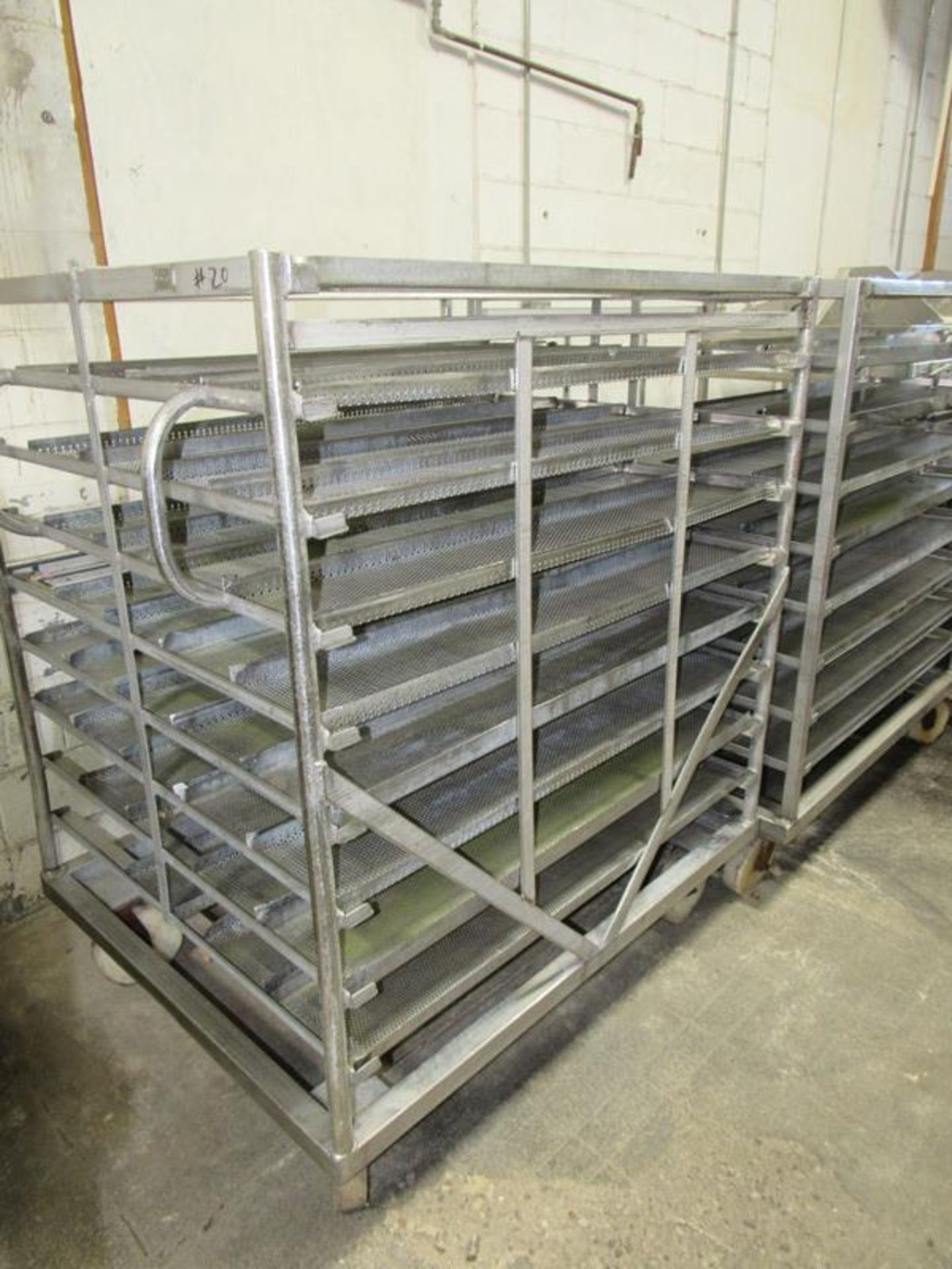 Portable Stainless Steel Carts, 43" W X 52" L X 5' T, 34 removable perforated trays, 8" W X 48" L, - Image 5 of 5