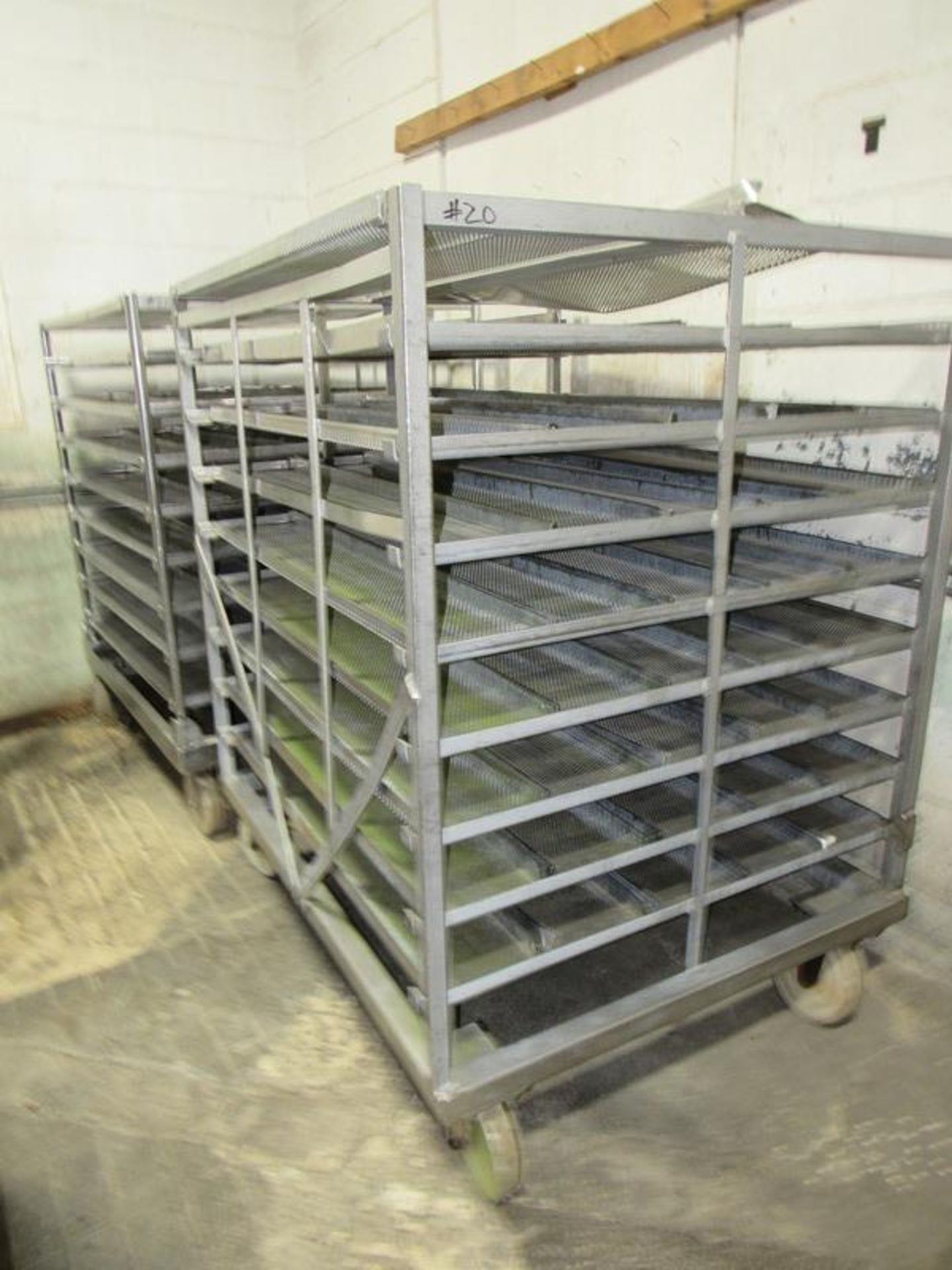 Portable Stainless Steel Carts, 43" W X 52" L X 5' T, 34 removable perforated trays, 8" W X 48" L, - Image 4 of 5