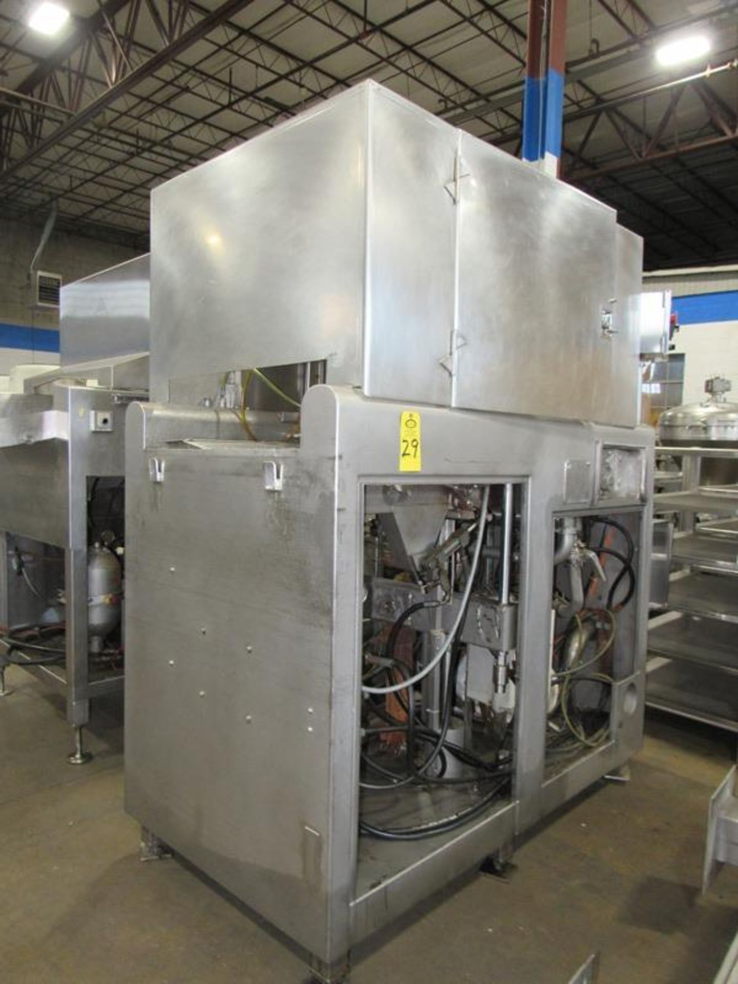 Single Head Brine Injector, 240 needles, 31" W X 6' L walking beam conveyor, 10 h.p.., 230/460