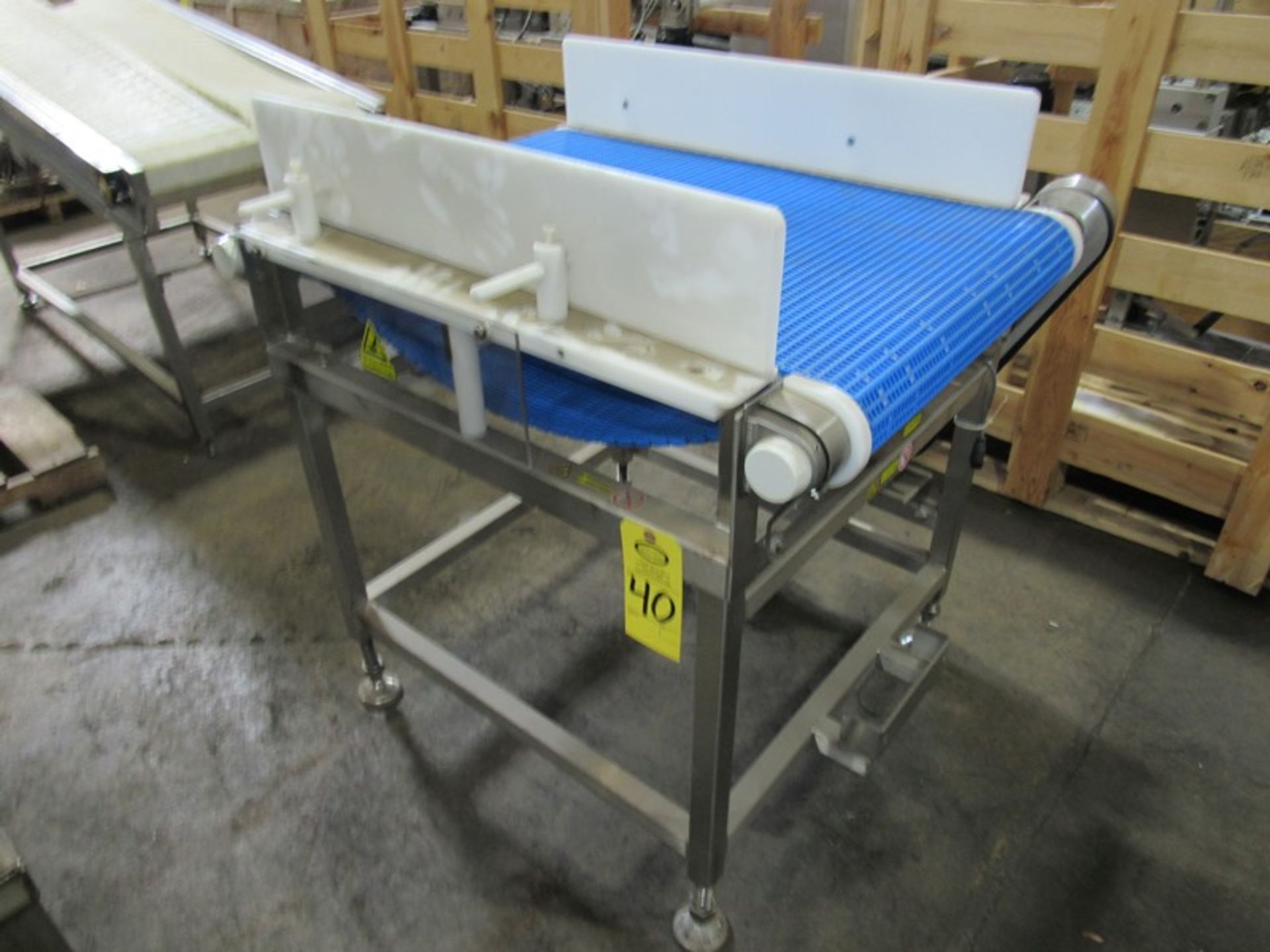 Stainless Steel Conveyor, 24" W X 38" L plastic belt, 3 phase, stainless steel motor, Located in