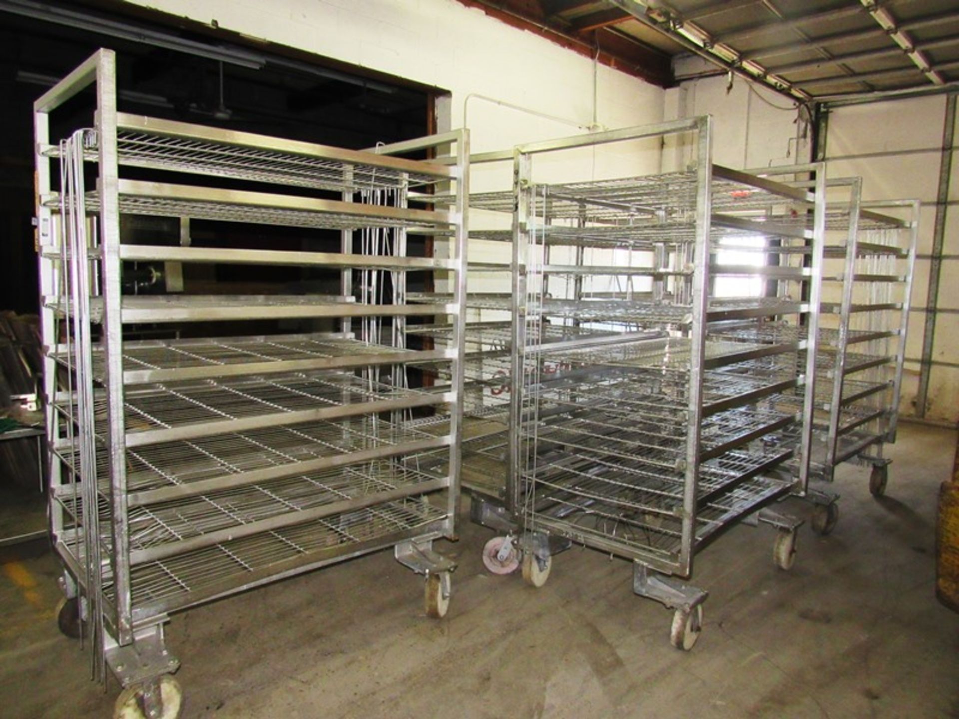 Stainless Steel Smoke Trucks, 31" W X 51" L screen, 9-shelves, spaced 7" apart, 34 1/2 W X 52" L X