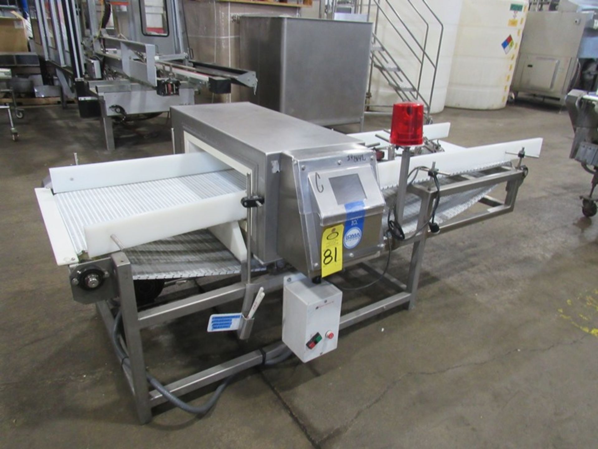 Loma Mdl. IQ+ Metal Detector, 21" W X 7" H aperture, 20" W X 7' long plastic conveyor, on wheels,