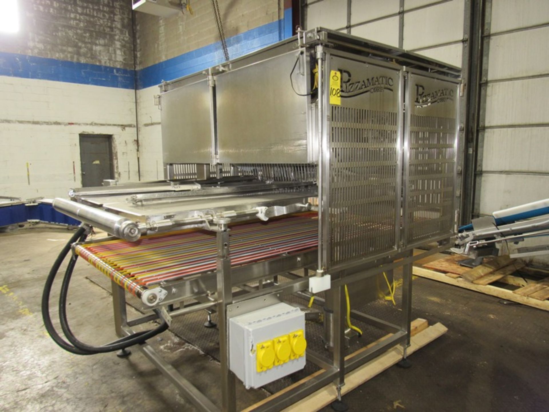 Pizzamatic Corp. Cheese Water Fall, 45" W X 7' L conveyor, 240 volts, 3 phase, Located in Plano,