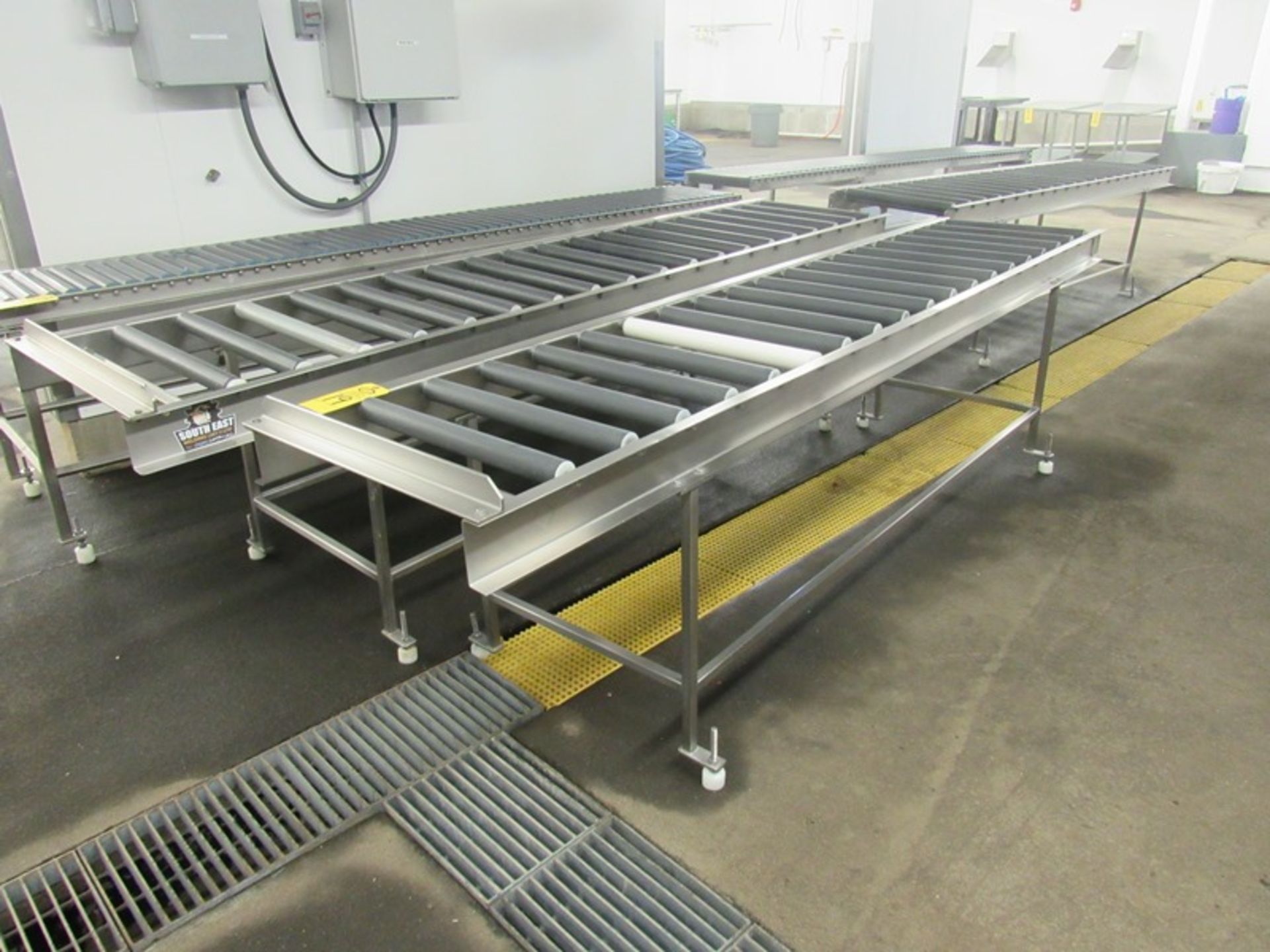 Lot of (2) Stainless Steel Frame Roller Conveyors, (2) 22" wide rollers by 10' long X 33" tall, (