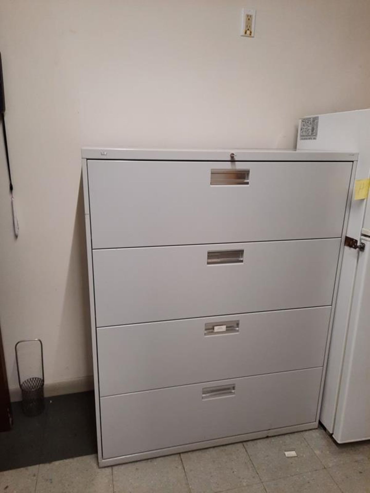 Lot of Desk, Chairs, Lateral File, Microwave, Soap & Towel Dispenser, File Cabinet, (Required