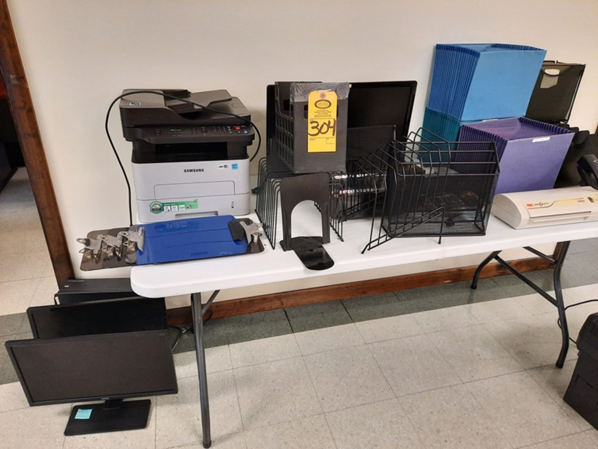 Lot of Office Supplies: Samsung Copy, Fax, Scan, Wifi, (3) Monitors, GBC Docuseal, Calculator, etc.,