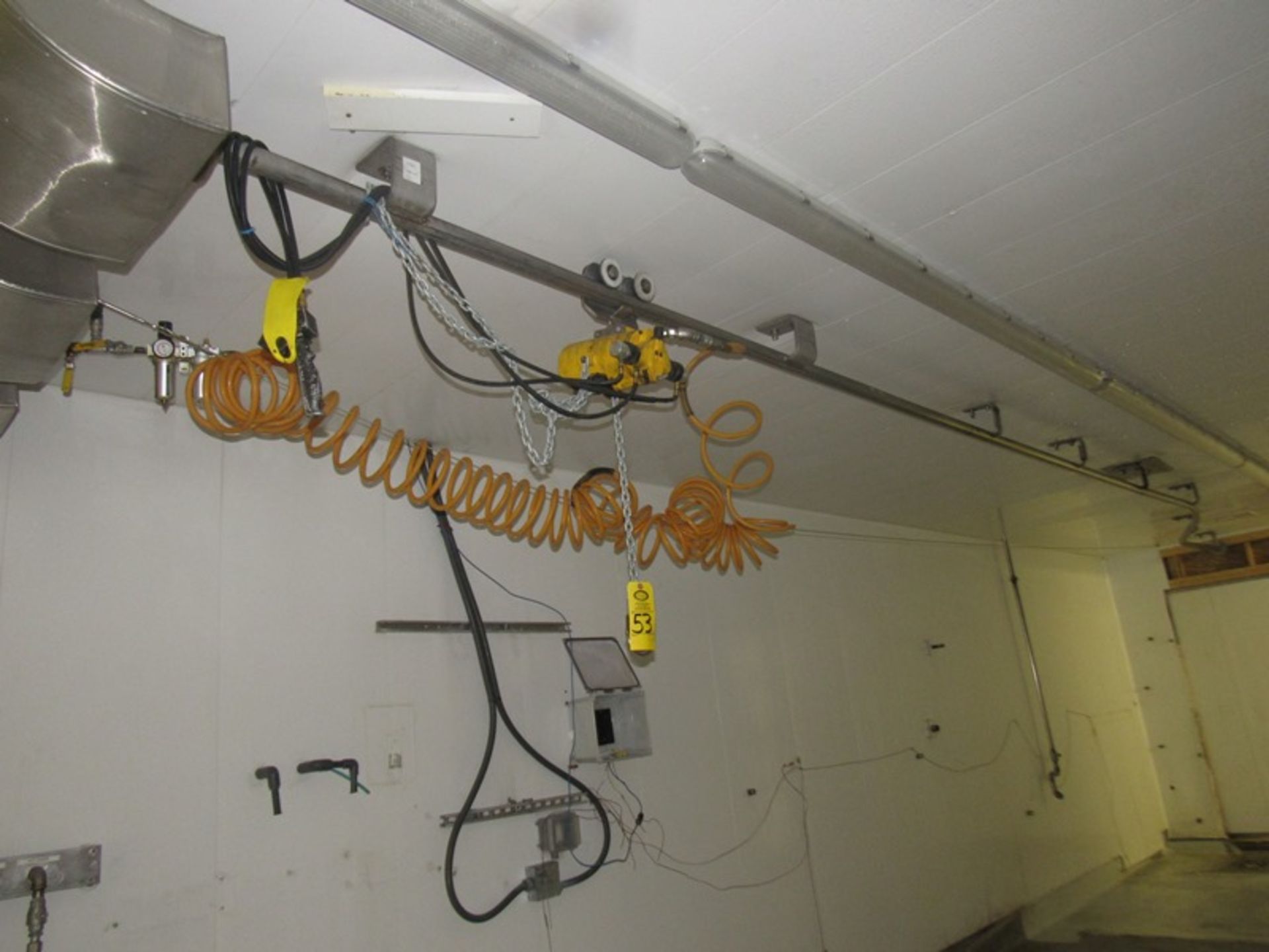 Budgit 1/2 Ton Chain Hoist with approx. 30' rail (pneumatic operation) (Required Rigging Fee: $350.