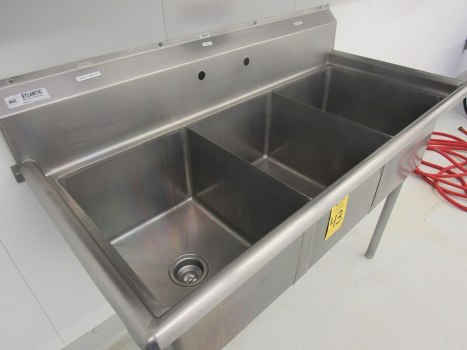 Lot of Stainless Steel Basin, 27" W X 54" L X 12" D, 3 bays, (2) Stainless Steel Shelves 12" W X - Image 2 of 2