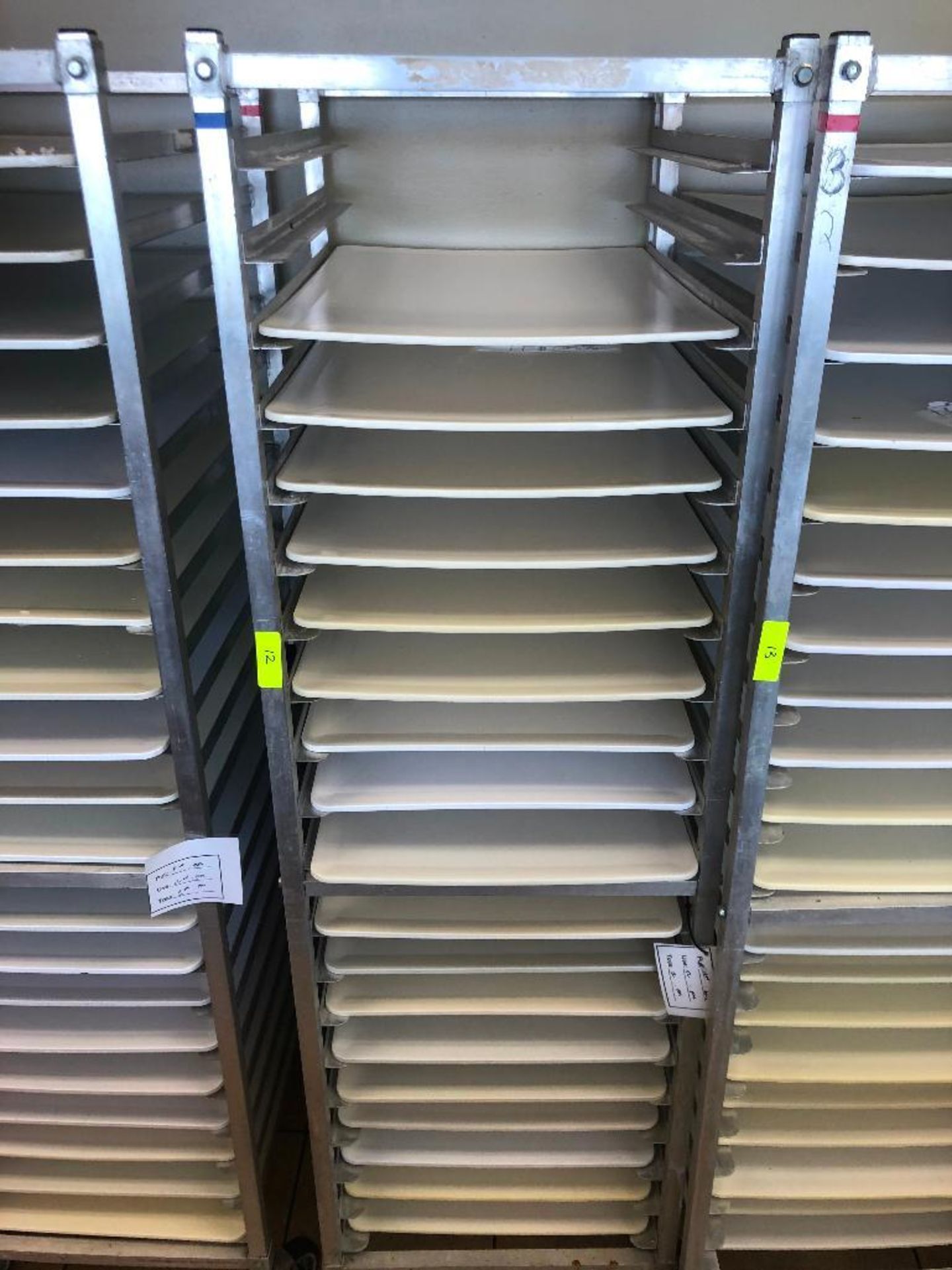 TWENTY PAN FRONT LOAD TRAY RACK W/ PLASTIC TRAYS