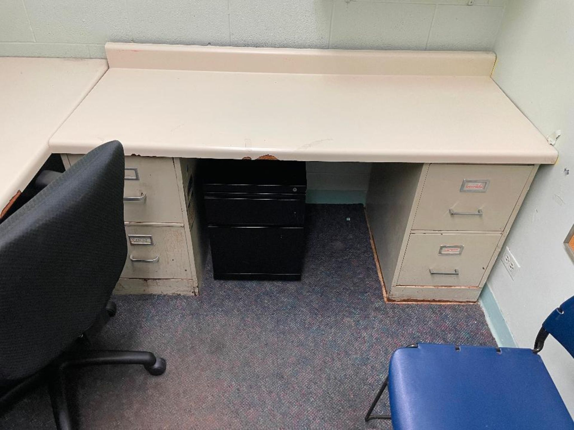 DESCRIPTION: CONTENTS OF OFFICE - " L " SHAPED COMPOSITE DESK, OFFICE CHAIR, AND METAL FILE CABINET - Image 2 of 3
