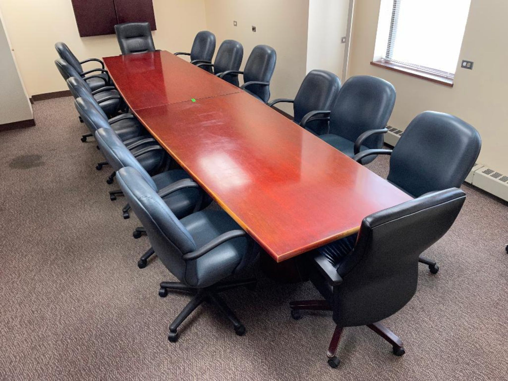 DESCRIPTION: 15 PC. COMPLETE CONFERENCE TABLE SET ADDITIONAL INFORMATION: TABLE AND 14 CHAIRS INCLUD