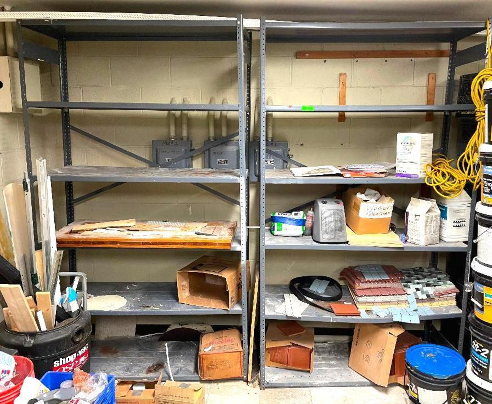 DESCRIPTION: (2) - METAL SHELVING UNITS WITH ASSORTED CONTENTS AND HARDWARE THIS LOT IS: ONE MONEY Q - Image 2 of 8