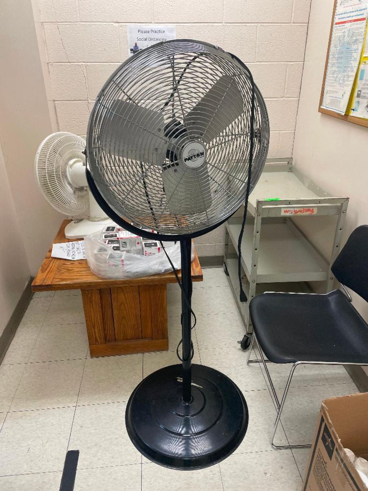 DESCRIPTION: PATTON COMMERCIAL PEDESTAL FAN ADDITIONAL INFORMATION: ADDITIONAL ITEMS IN CORNER ARE I