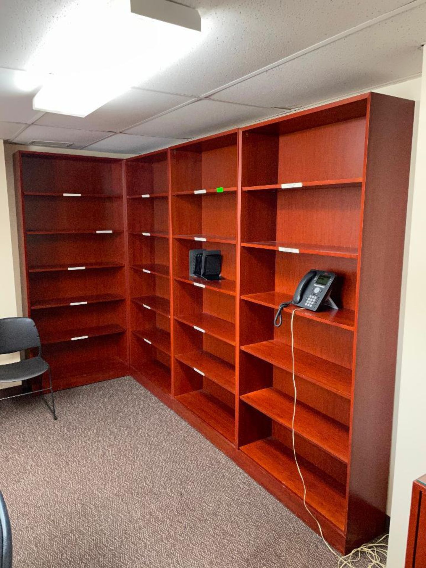 DESCRIPTION: (4) - 8 FT. BOOK SHELVES WITH ADDITIONAL MATCHING CABINETS ADDITIONAL INFORMATION: SEE - Image 3 of 10