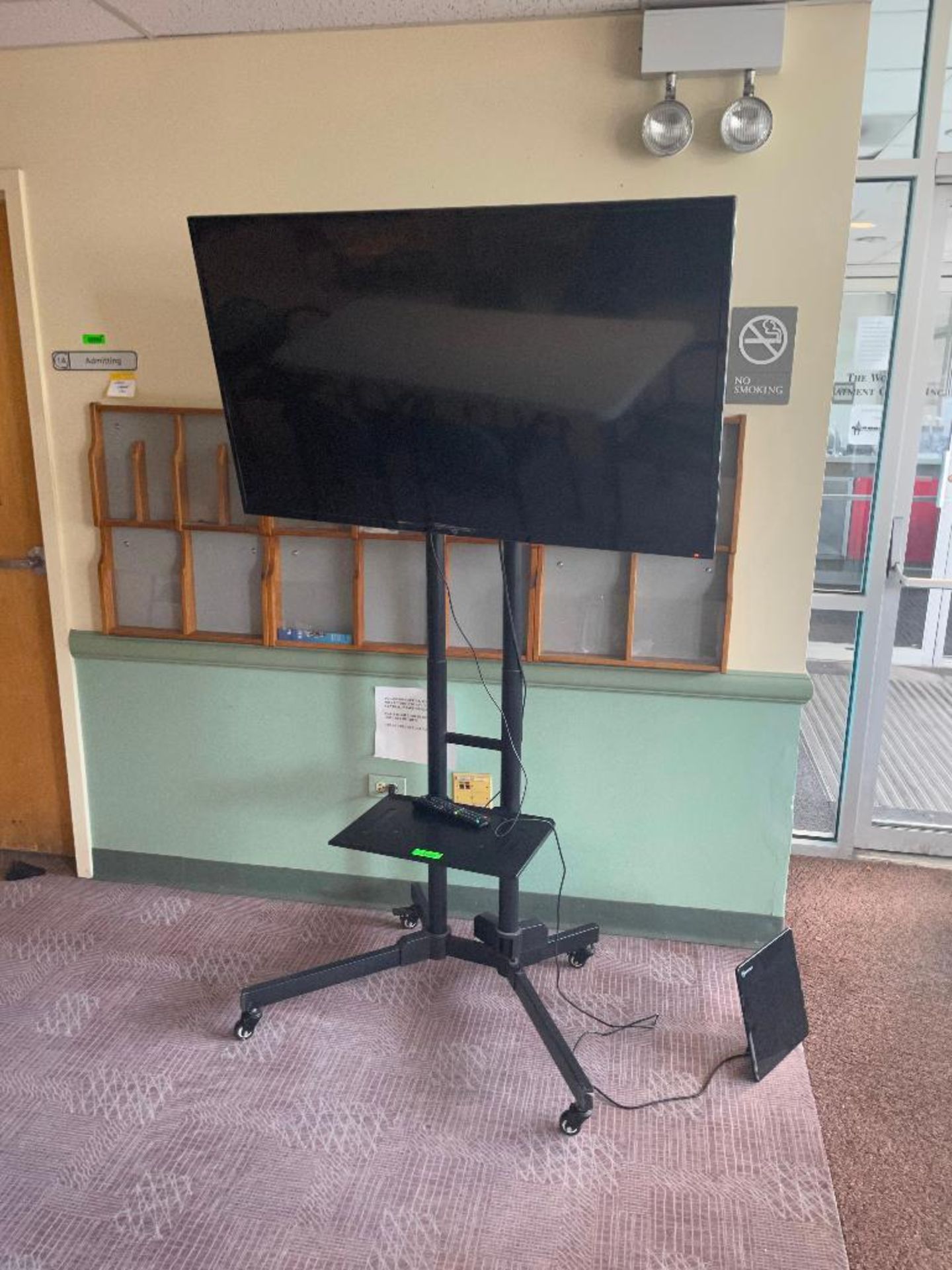 DESCRIPTION: 50" TV WITH ROLLING STAND AND SATELLITE THIS LOT IS: ONE MONEY QTY: 1 - Image 2 of 9