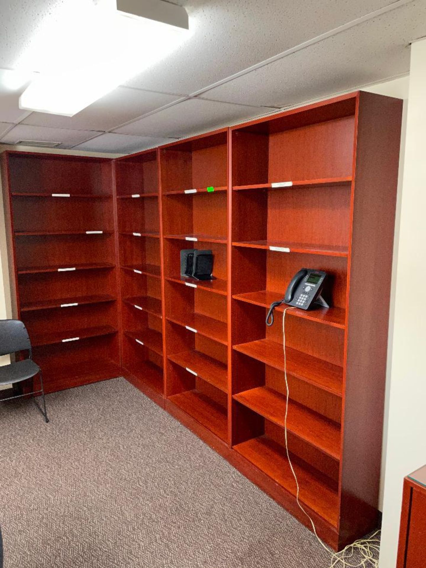 DESCRIPTION: (4) - 8 FT. BOOK SHELVES WITH ADDITIONAL MATCHING CABINETS ADDITIONAL INFORMATION: SEE - Image 2 of 10