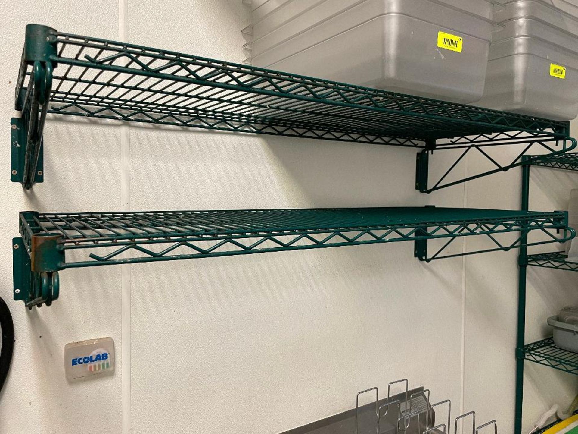DESCRIPTION: (5) ASSORTED 48" COATED WIRE WALL SHELVES. ADDITIONAL INFORMATION ONE MONEY LOCATION: F - Image 2 of 2