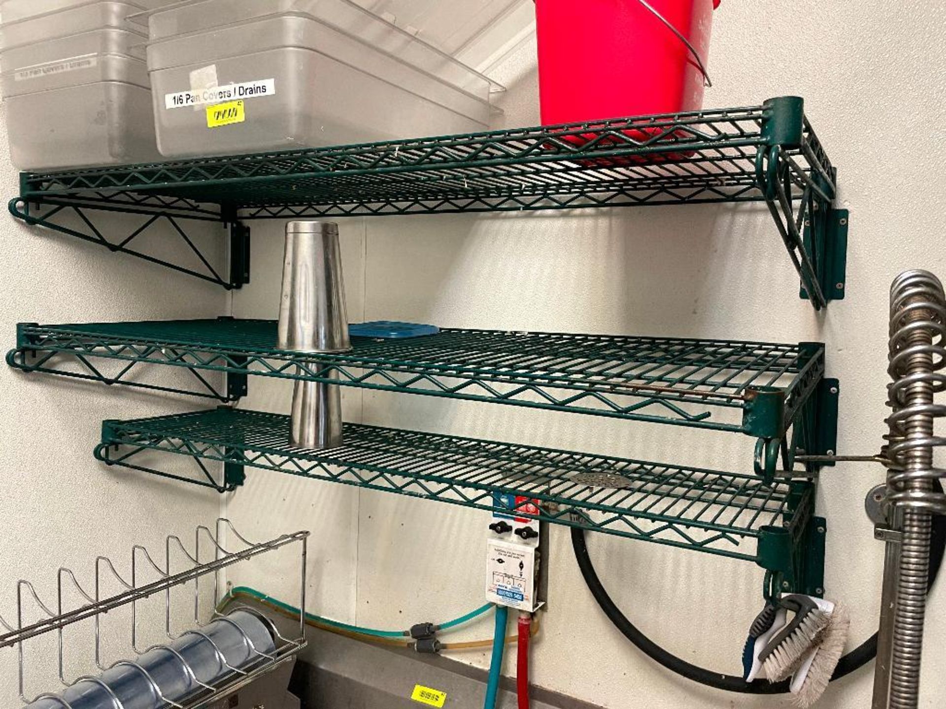 DESCRIPTION: (5) ASSORTED 48" COATED WIRE WALL SHELVES. ADDITIONAL INFORMATION ONE MONEY LOCATION: F