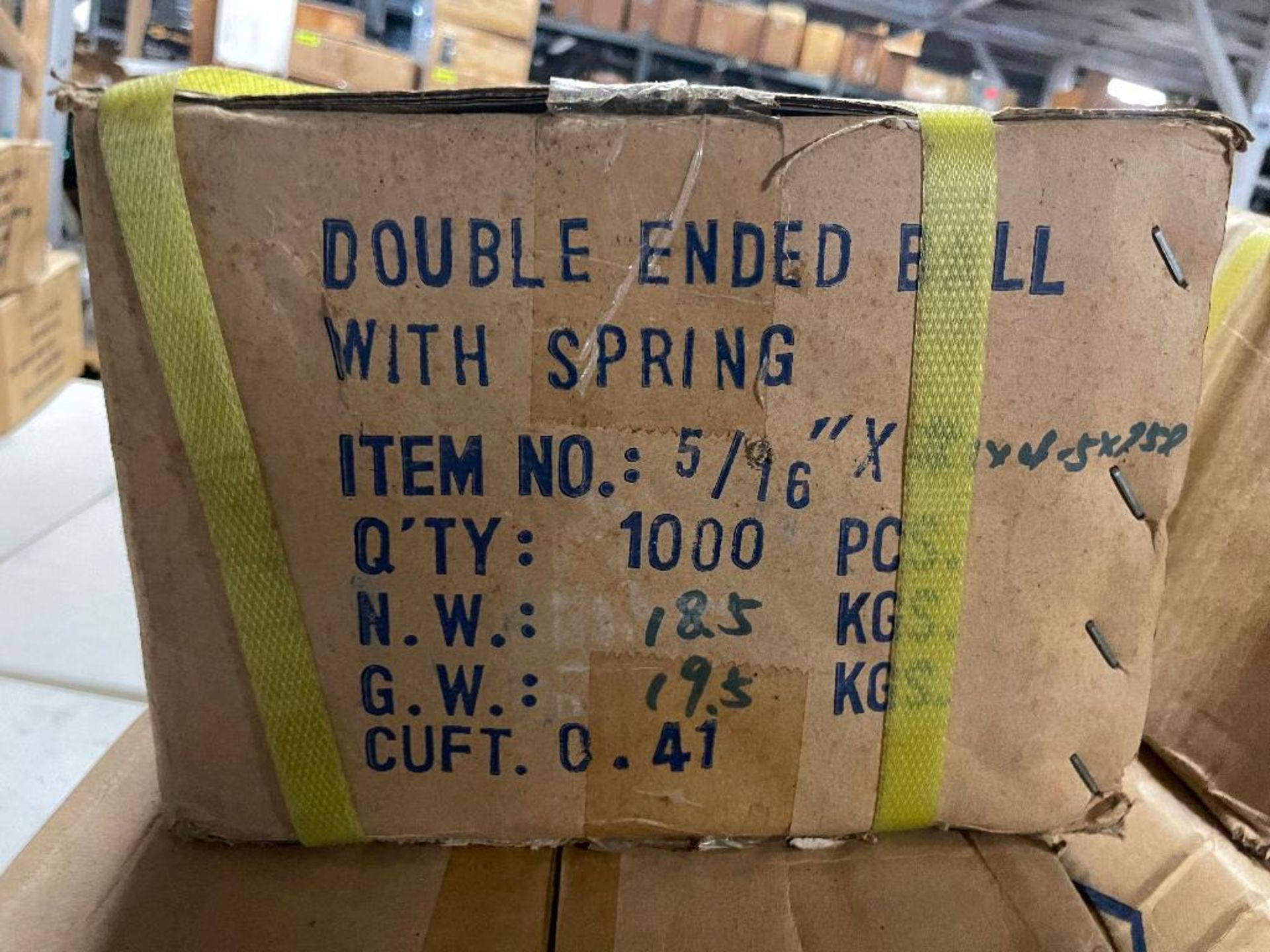 DESCRIPTION: (3) CASES OF DOUBLE ENED BALL W/ SPRING. 5/16". 1000 PER CASE, 3000 IN LOT THIS LOT IS: